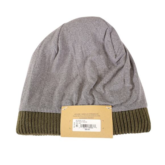 Levi's Soft Rib Knit Cuff Beanie Cap With Jersey Lining - Olive Green - NWT - Picture 2 of 2
